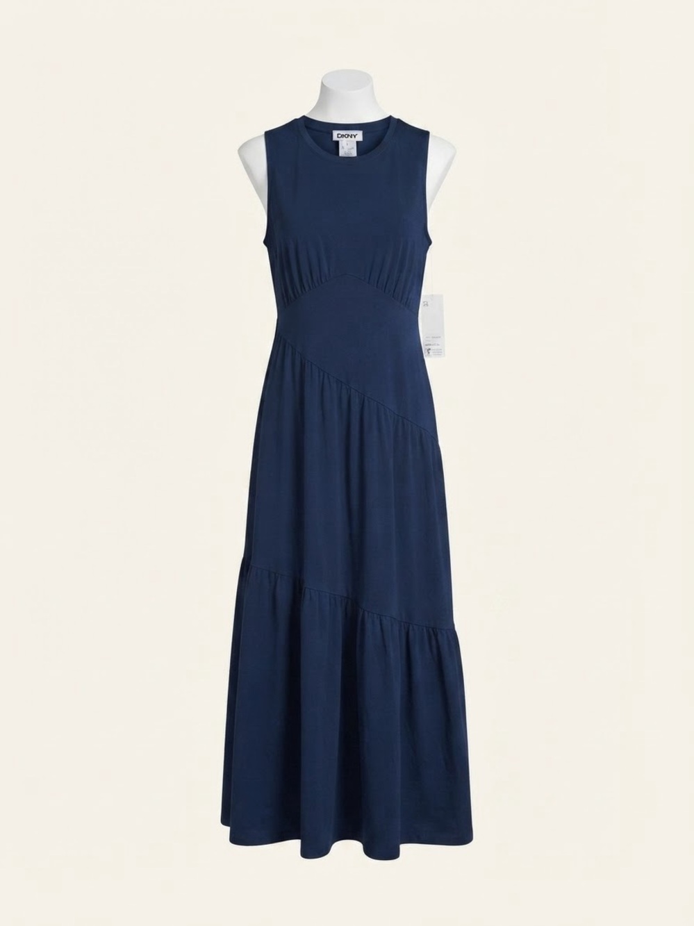 DKNY Navy Sleeveless Maxi Dress with Tiered Skirt